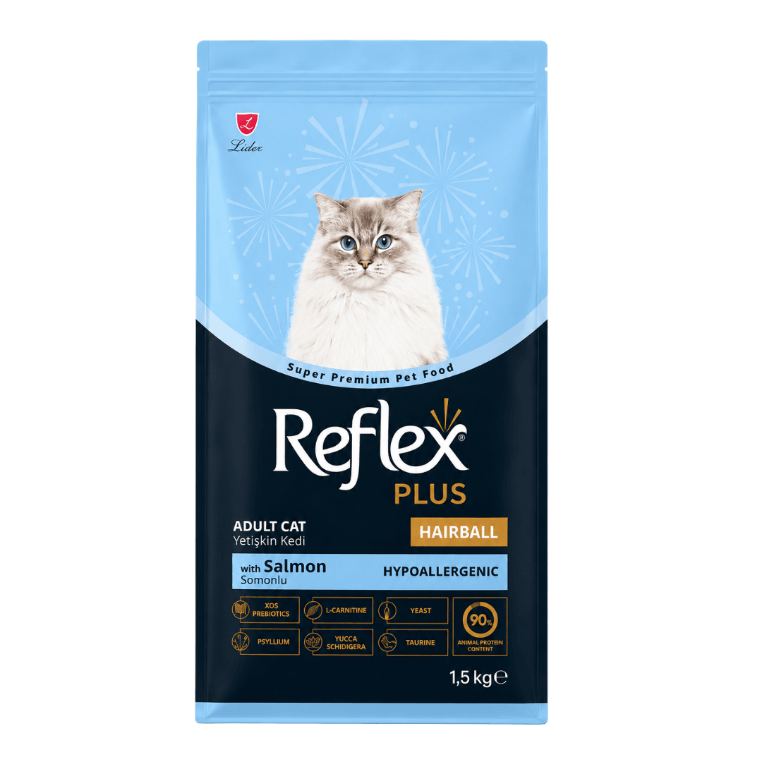 REFLEX PLUS ADULT CAT FOOD (HAIRBALL & INDOOR SALMON 1.5kg)
