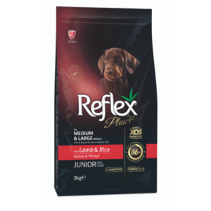 REFLEX PLUS MEDIUM LARGE BREED JUNIOR DOG FOOD LAMB & RICE 3kg