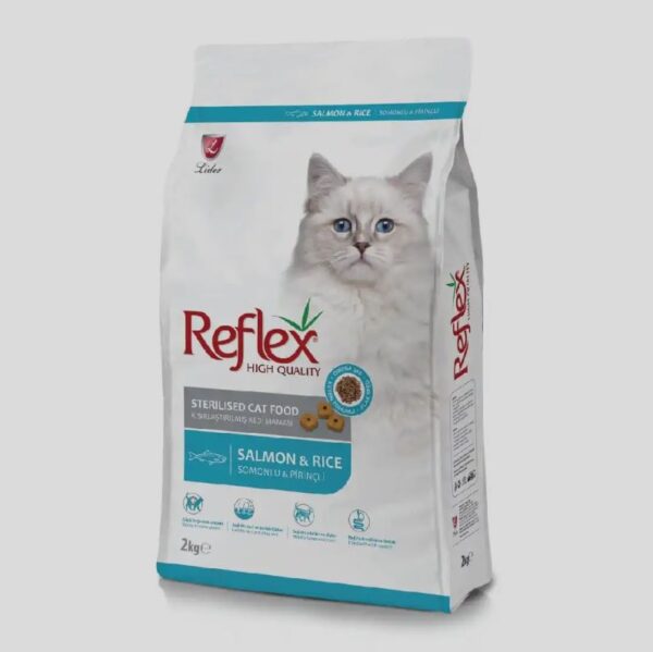 REFLEX STERILISED ADULT CAT FOOD – SALMON & RICE 2KG