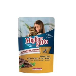 MIGLIORGATTO ADULT CAT FOOD POUCH STRIPS CHICKEN AND TURKEY 100GR