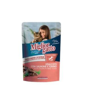 MIGLIORGATTO ADULT CAT FOOD POUCH STRIPS SALMON AND TUNA 100GR