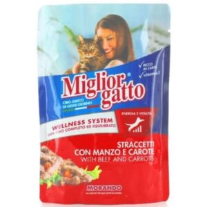 MIGLIORGATTO ADULT CAT FOOD POUCH STRIPS BEEF AND CARROTS 100GR