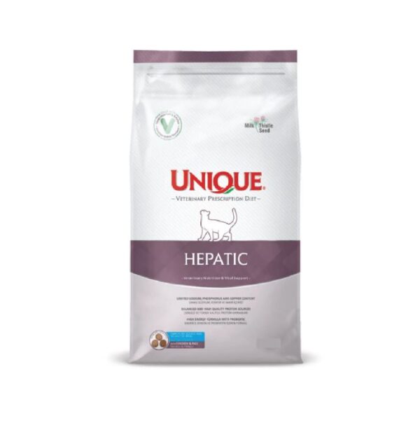 UNIQUE VETERINARY PRESCRIPTION DIET ADULT CAT HEPATIC CHICKEN & RICE 2KG.