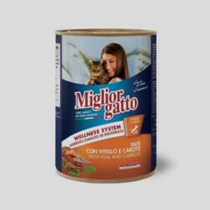 MIGLIORGATTO CAT CANNED CHUNKS VEAL/CARROTS IN PATE 400GR