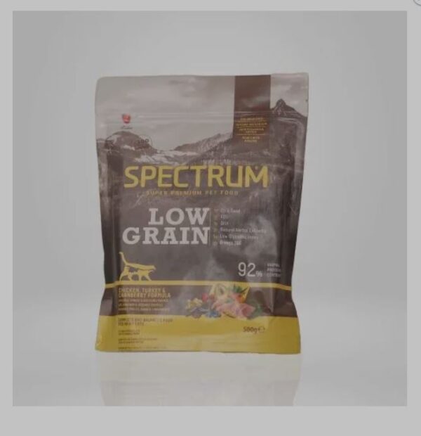 SPECTRUM LOW GRAIN ADULT CAT FOOD CHICKEN TURKEY & CRANBERRY 500GR