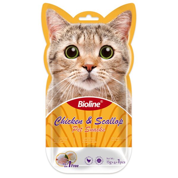 BIOLINE CHICKEN & SCALLOP CAT SNACK - 15G X 5