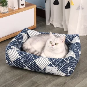 Aztec Plush Pet Bed - Blue