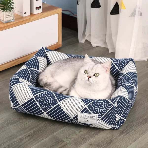 Aztec Plush Pet Bed - Blue