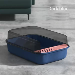 Semi-enclosed Cat Litter Box - Blue