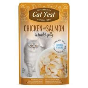 CAT FEST Cat Food Pouches – Chicken with Salmon in Tender Jelly (70g)
