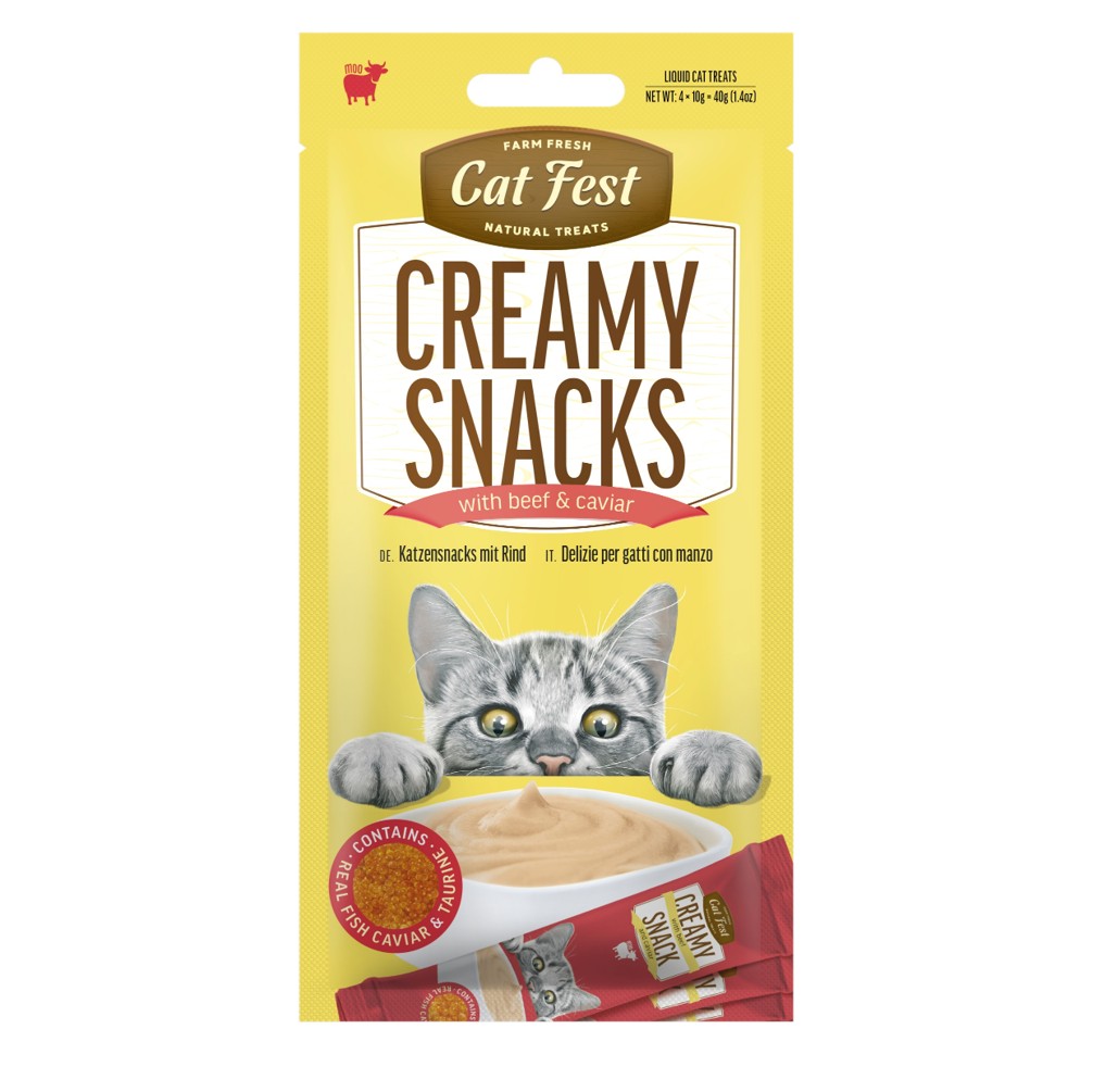 CAT FEST Creamy Snacks with Beef & Caviar (4x10g)