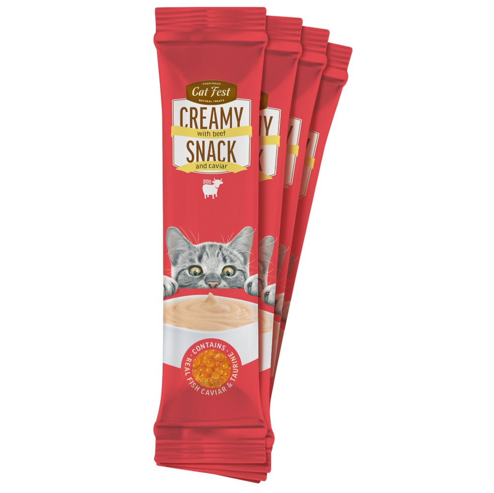 CAT FEST Creamy Snacks with Beef & Caviar (4x10g) - Image 3