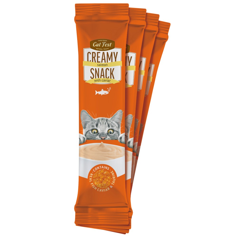 CAT FEST Creamy Snacks - Salmon with Caviar (4x10g) - Image 3