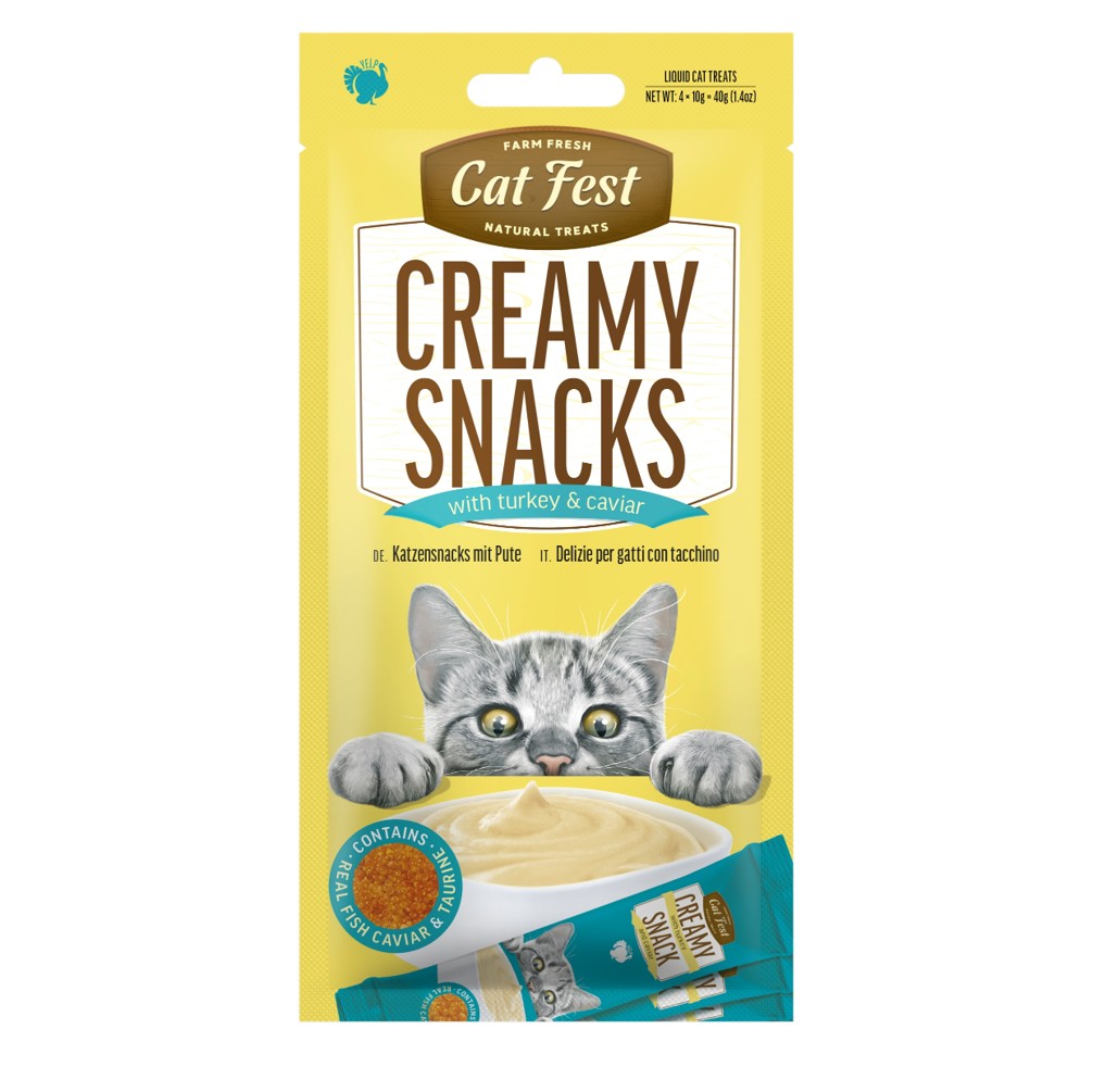 CAT FEST Creamy Snacks with Turkey & Caviar (4x10g)