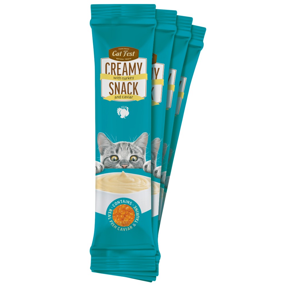 CAT FEST Creamy Snacks with Turkey & Caviar (4x10g) - Image 3