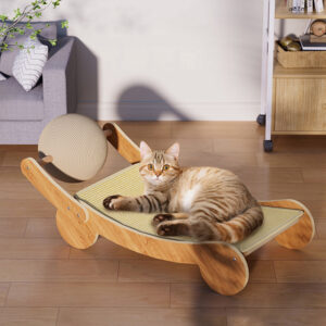 Wooden Cat Scratcher Lounge Bed with Sisal Ball Toy