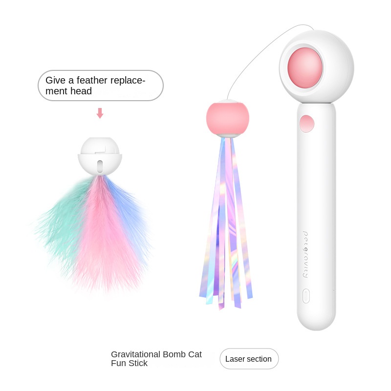 Interactive Retractable Cat Wand Toy with Feather Teaser - Image 2