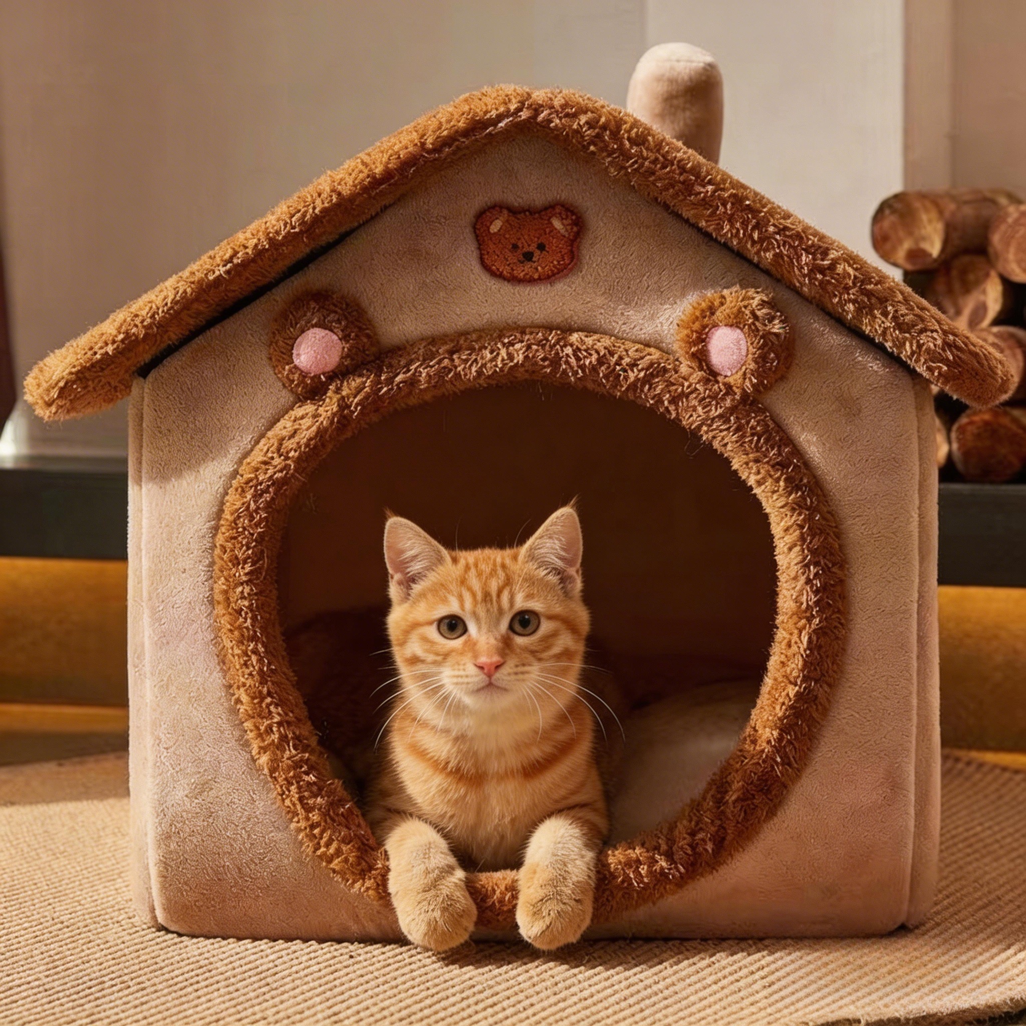 Enclosed Pet Bed Brown