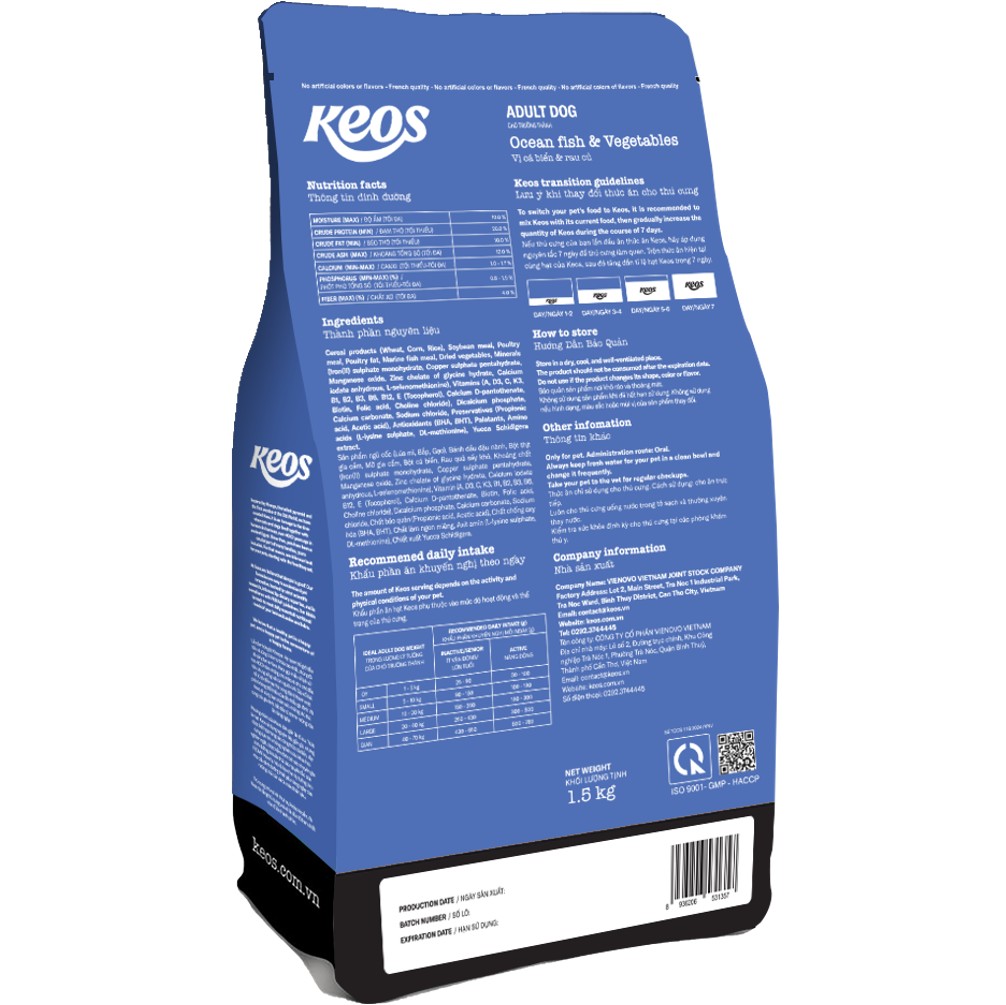 KEOS Adult Dog Food - Ocean Fish & Vegetables 1.5Kg - Image 2