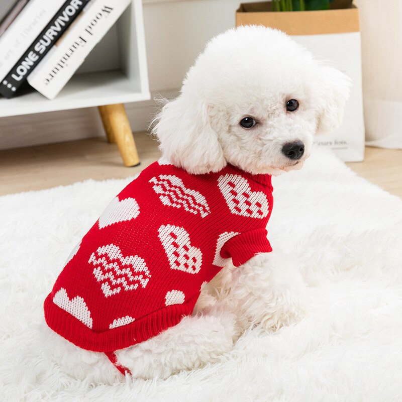 Heart Print Knit Dog Sweater - Image 3