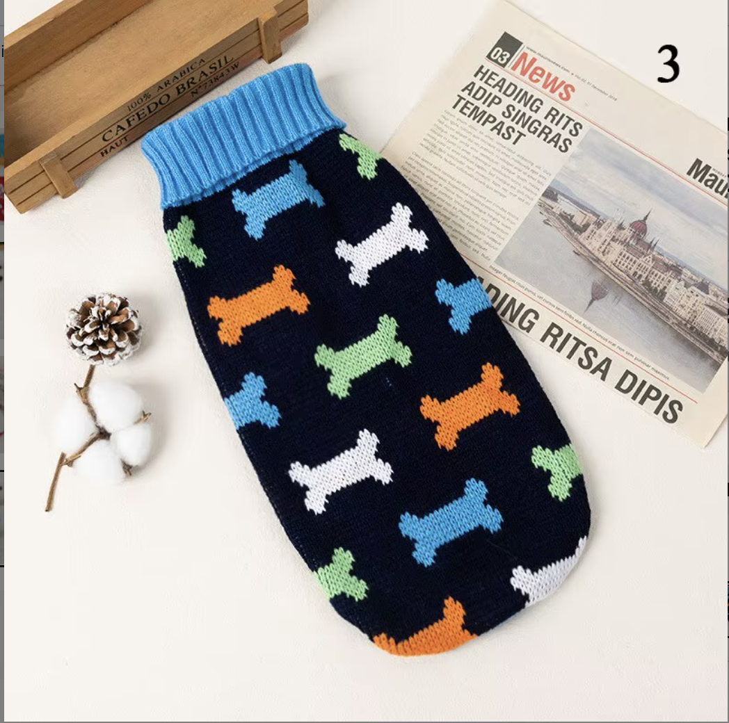Bone Print Knit Dog Sweater
