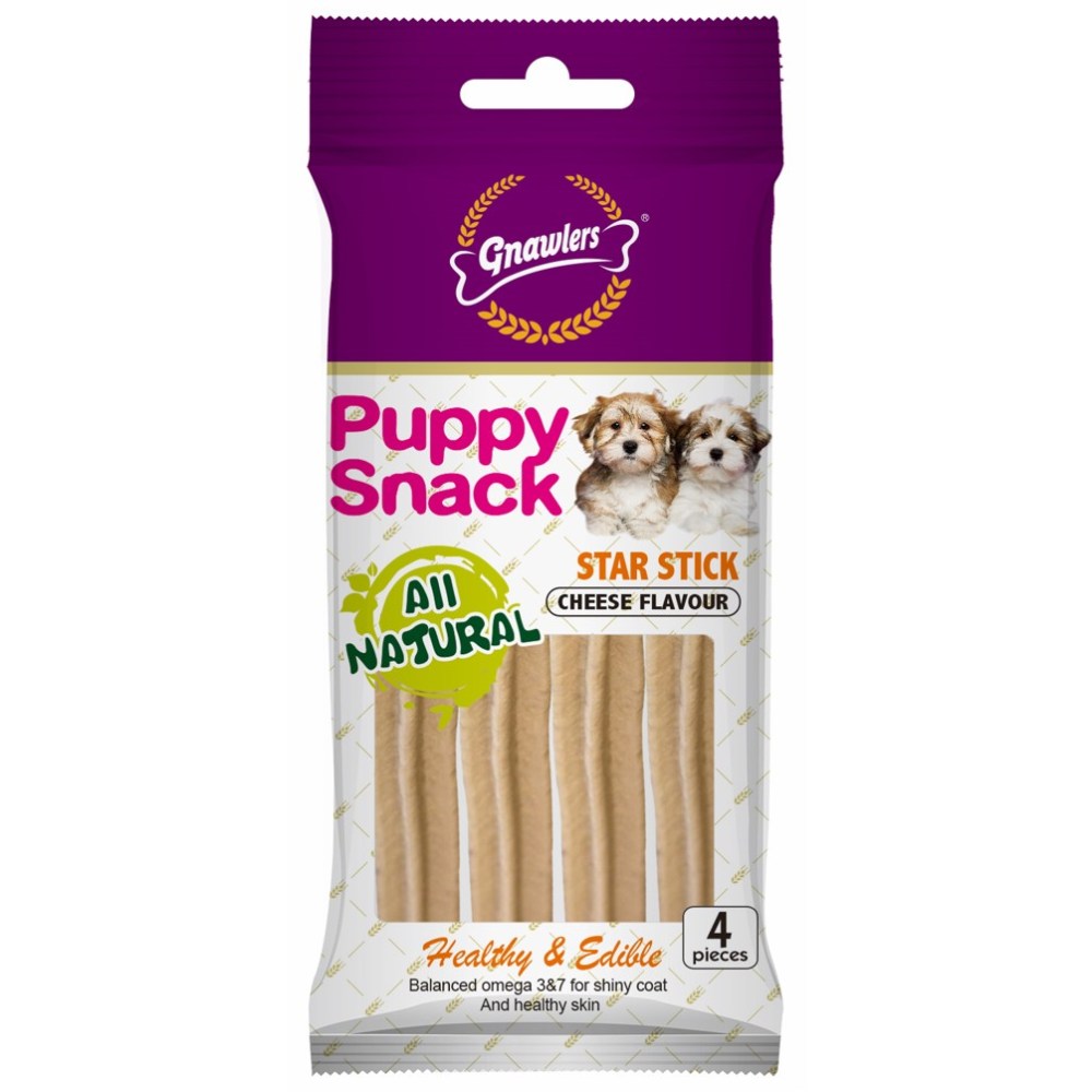 Gnawlers Puppy Snack Star Stick Cheese Flavour - 4pcs (80Gr)