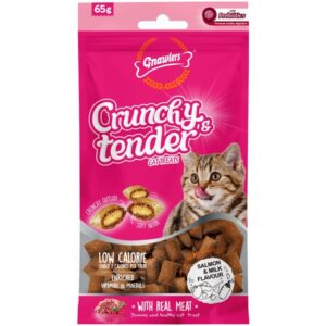 Gnawlers Crunchy & Tender Cat Treats - Salmon & Milk Flavour 65Gr