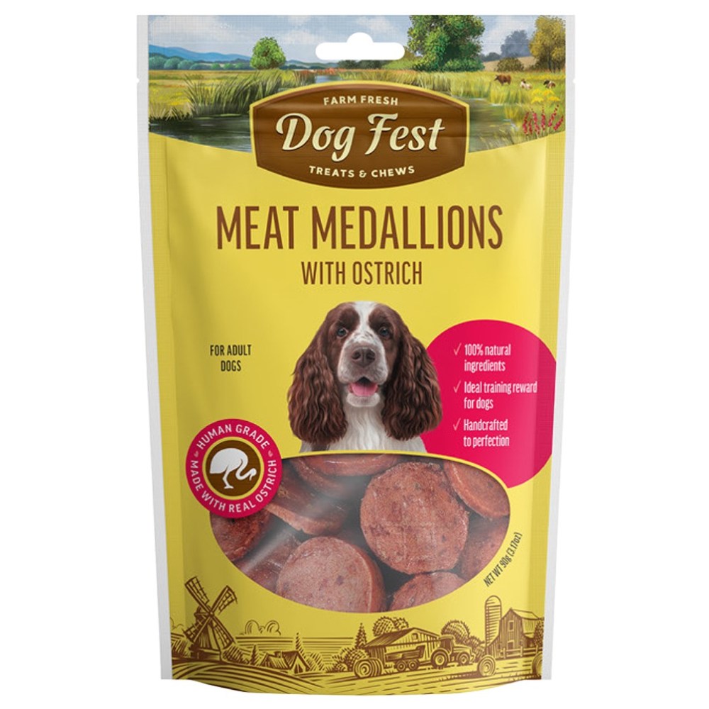 DOG FEST Meat Medallions with Ostrich for Adult Dogs - 90Gr